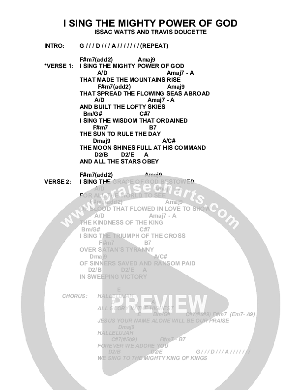 I Sing The Mighty Power Of God Chord Chart (Exodus)
