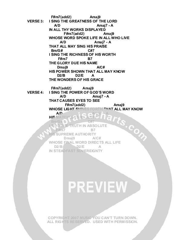 I Sing The Mighty Power Of God Chord Chart (Exodus)