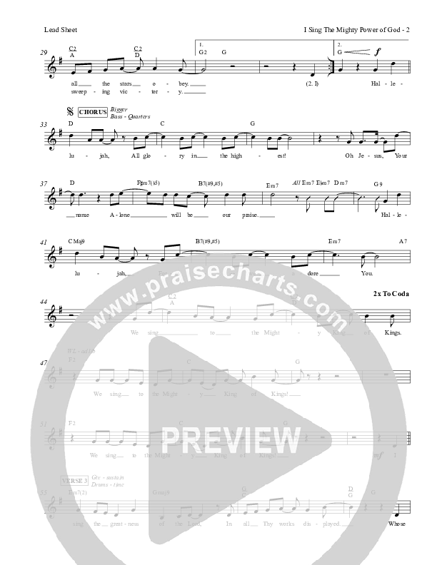 I Sing The Mighty Power Of God Lead Sheet (Exodus)