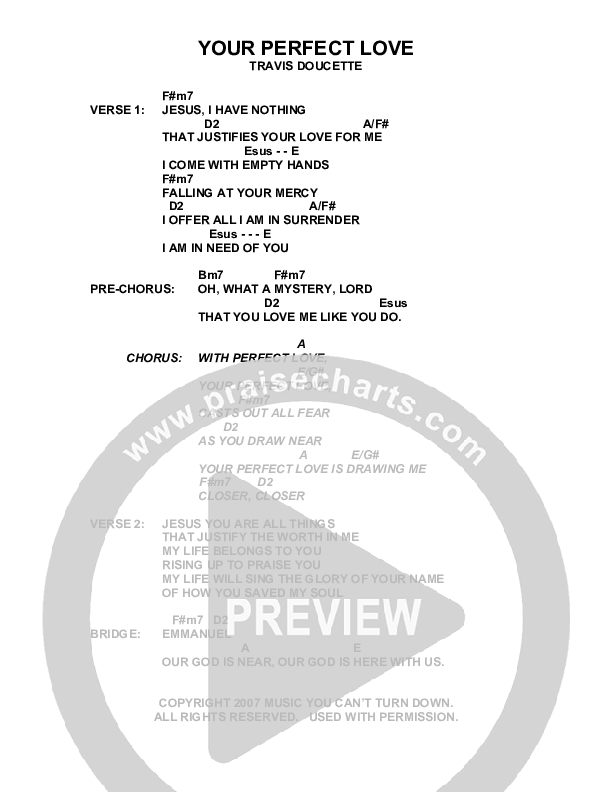 Your Perfect Love Chord Chart (Exodus)