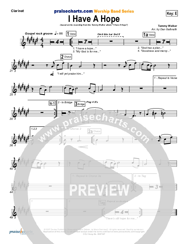 I Have A Hope Clarinet (Tommy Walker)