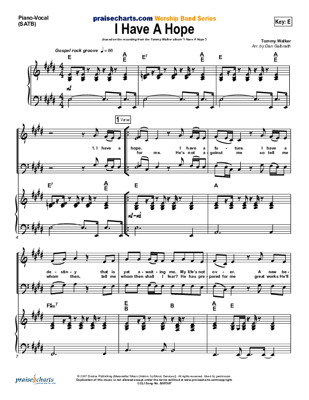 I Have A Hope Piano/Vocal (Tommy Walker)