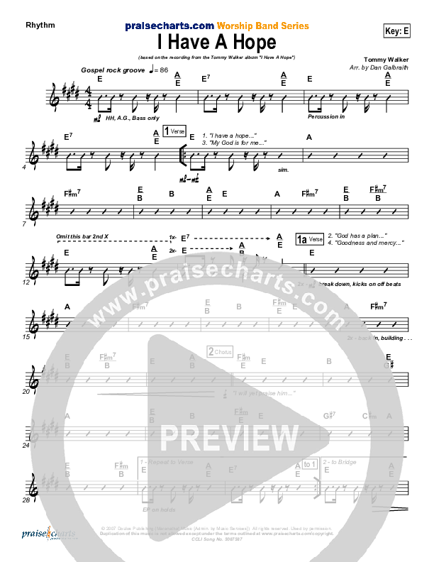 I Have A Hope Rhythm Chart (Tommy Walker)