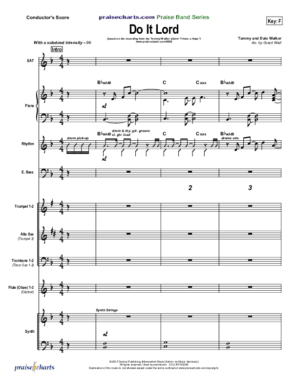 Do It Lord Conductor's Score (Tommy Walker)