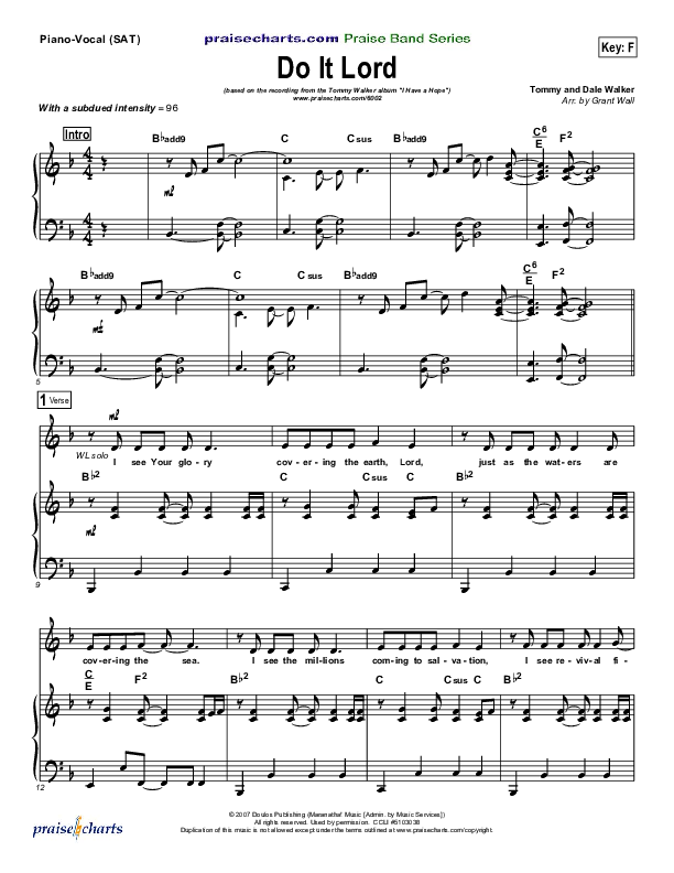 Do It Lord Piano/Vocal (SAT) (Tommy Walker)