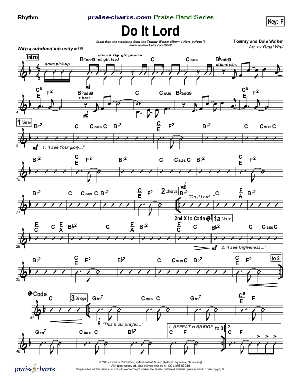Do It Lord Rhythm Chart (Tommy Walker)