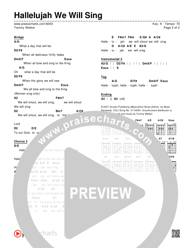 Hallelujah We Will Sing Chords & Lyrics (Tommy Walker)