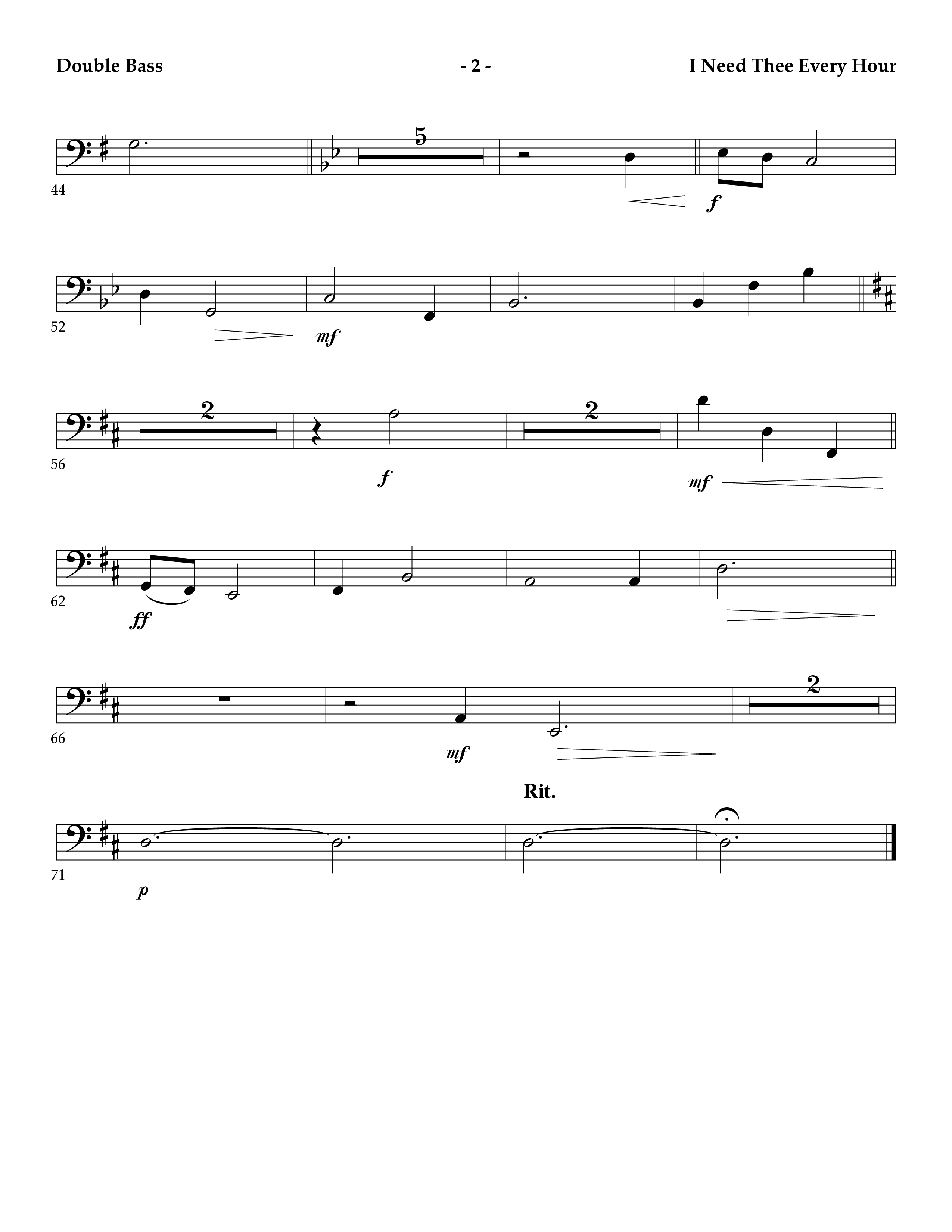 I Need Thee Every Hour (Instrumental) String Bass Sheet Music PDF