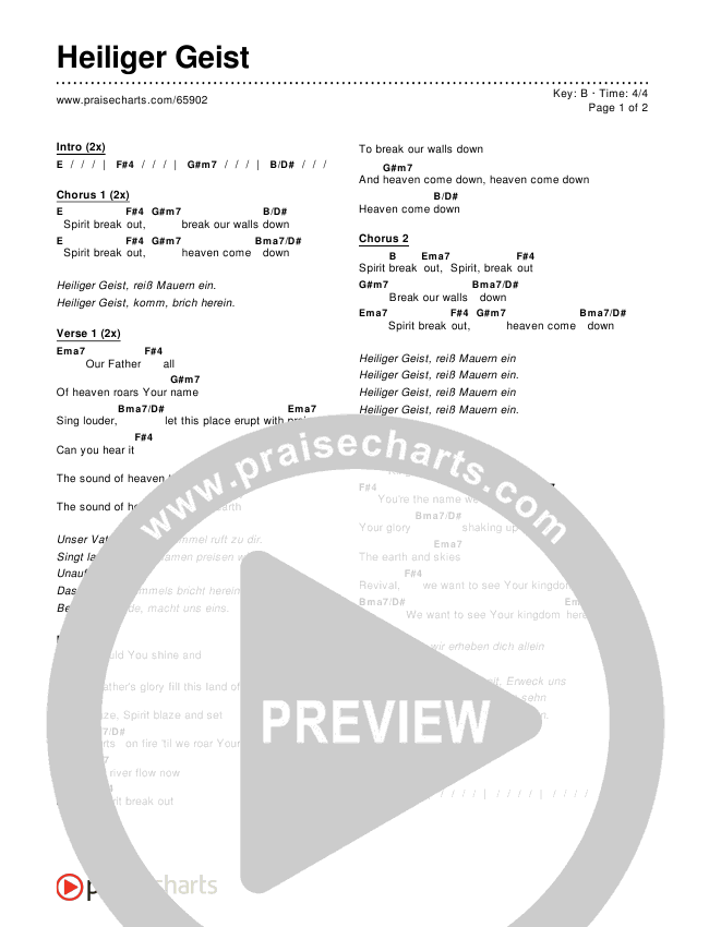 Heiliger Geist Chords Praisecharts