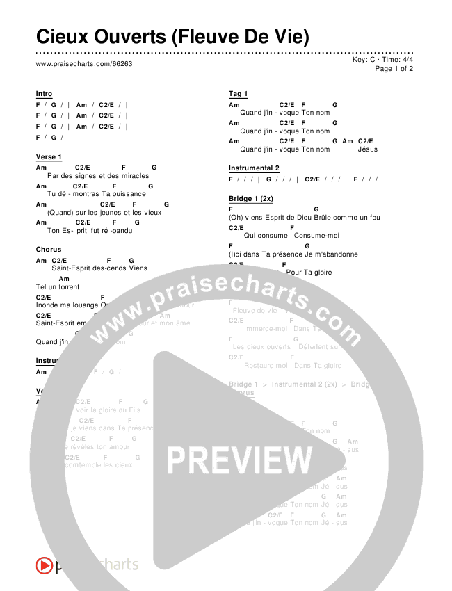 Cieux Ouverts (Fleuve De Vie) Chords & Lyrics ()