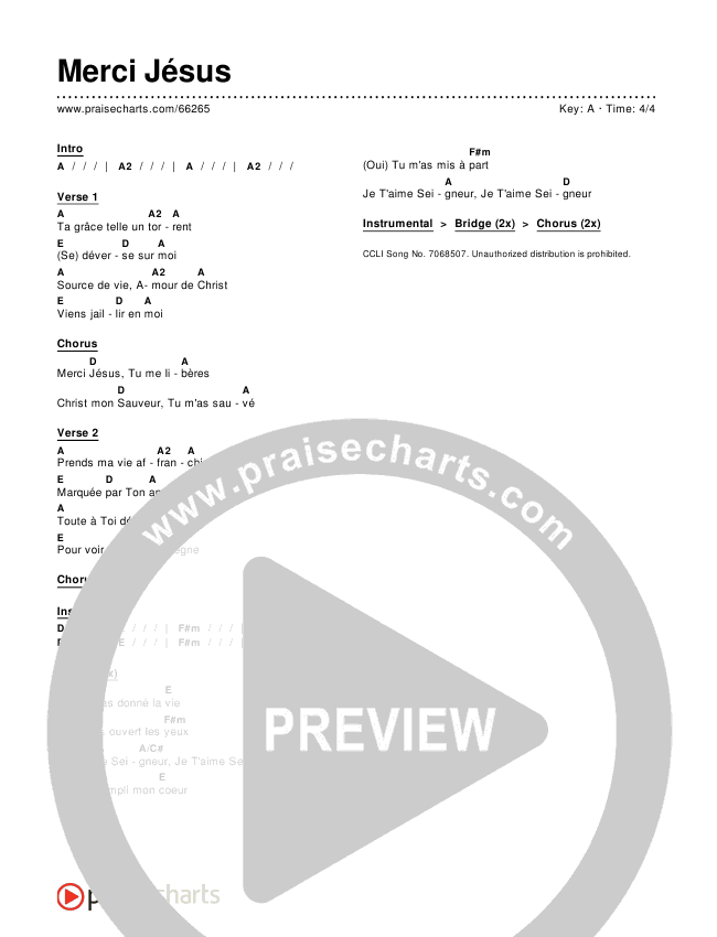 Merci Jésus (Thank You Jesus) Chords & Lyrics ()