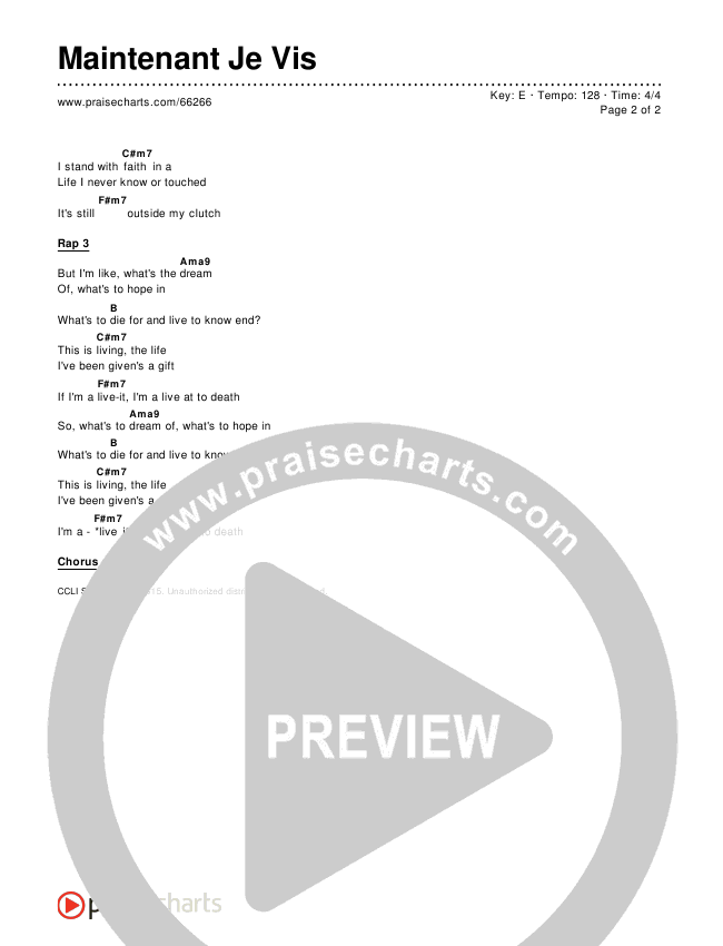 Maintenant Je Vis (This Is Living ) Chords & Lyrics ()