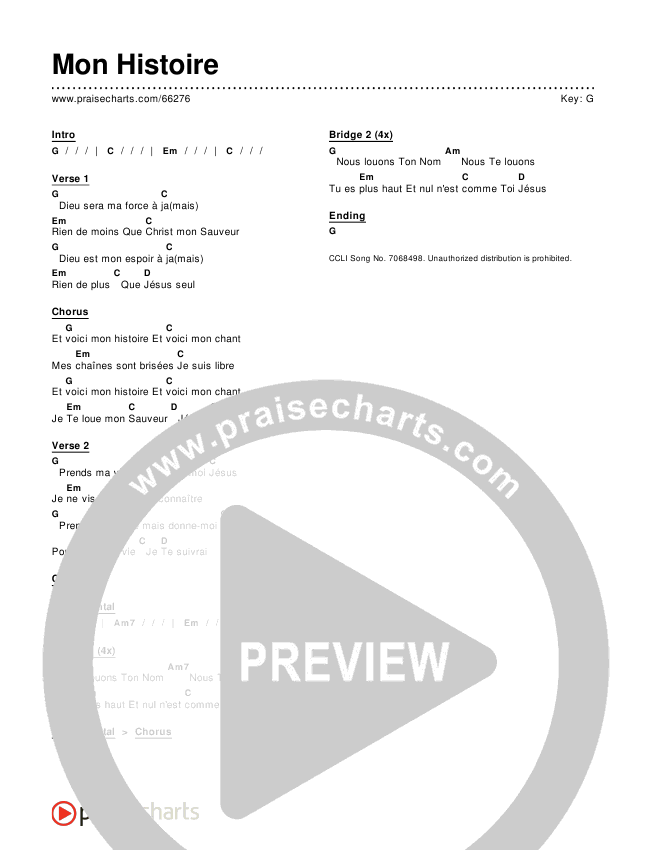 Mon Histoire Chords & Lyrics ()