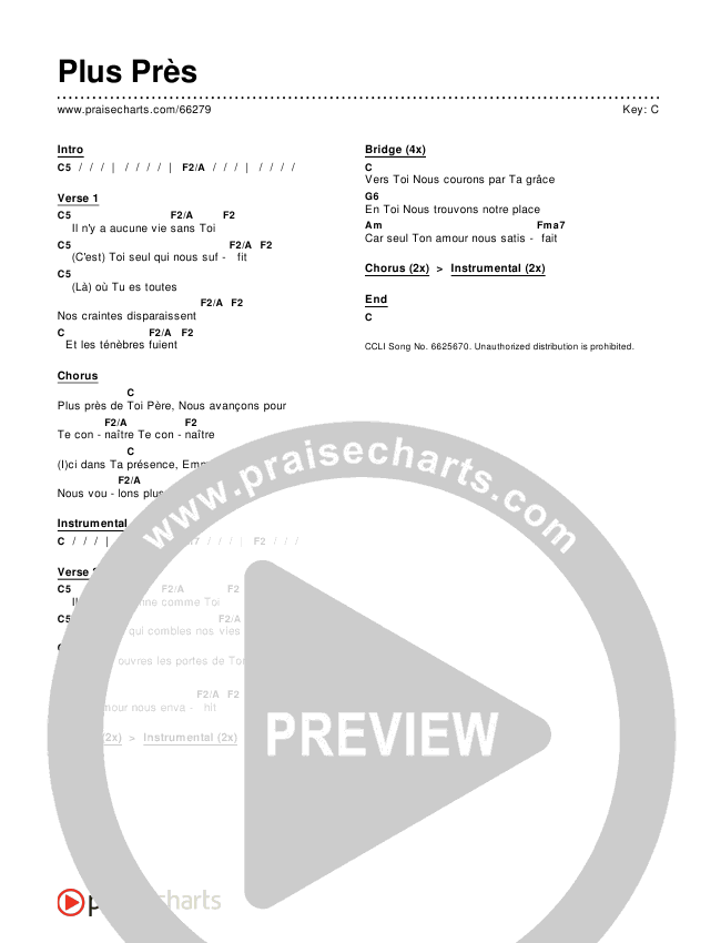 Plus Près Chords & Lyrics ()