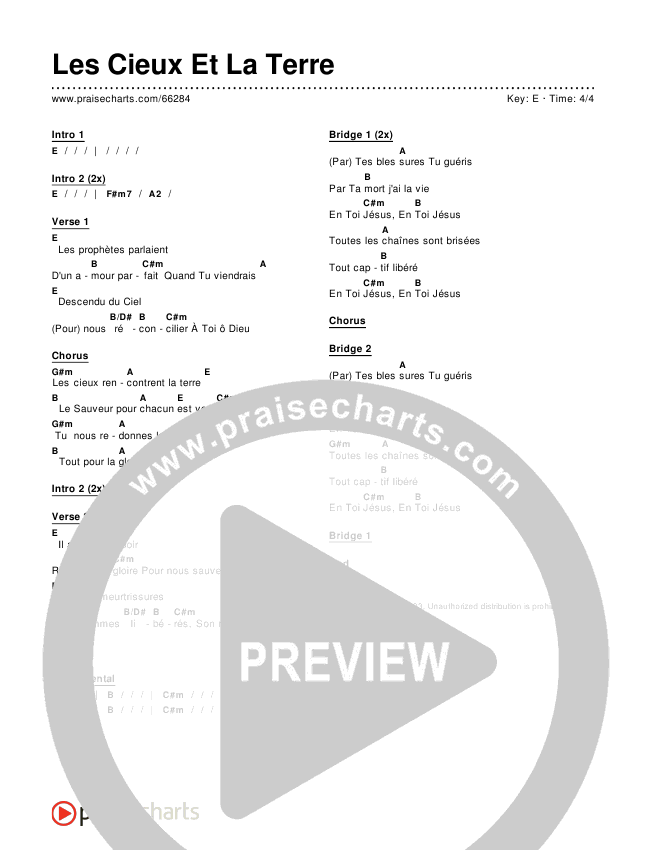 Les Cieux Et La Terre Chords & Lyrics ()