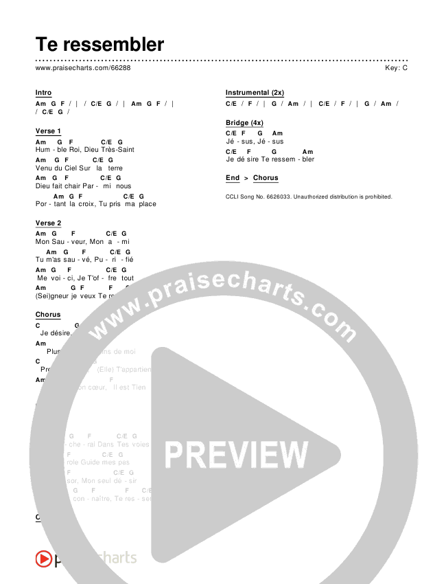 Te ressembler Chords & Lyrics ()