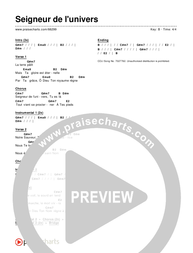 Seigneur de l'univers Chords & Lyrics ()