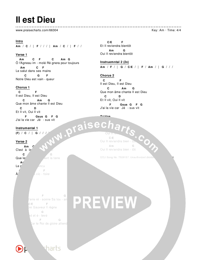 Il est Dieu Chords & Lyrics ()