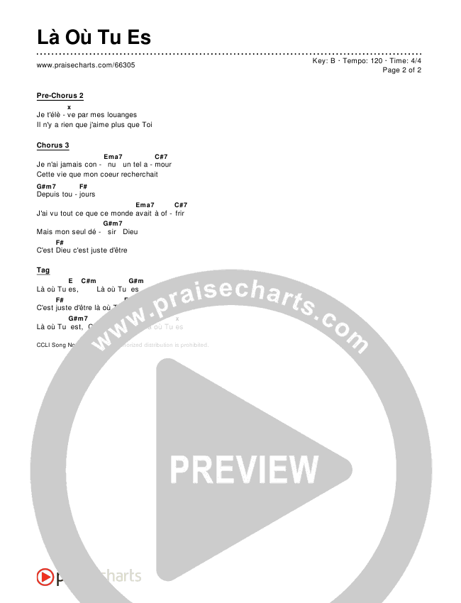 Là Où Tu Es Chords & Lyrics ()