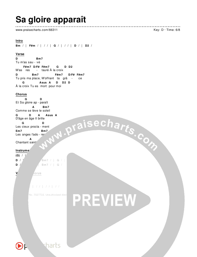 Sa gloire apparaît Chords & Lyrics ()