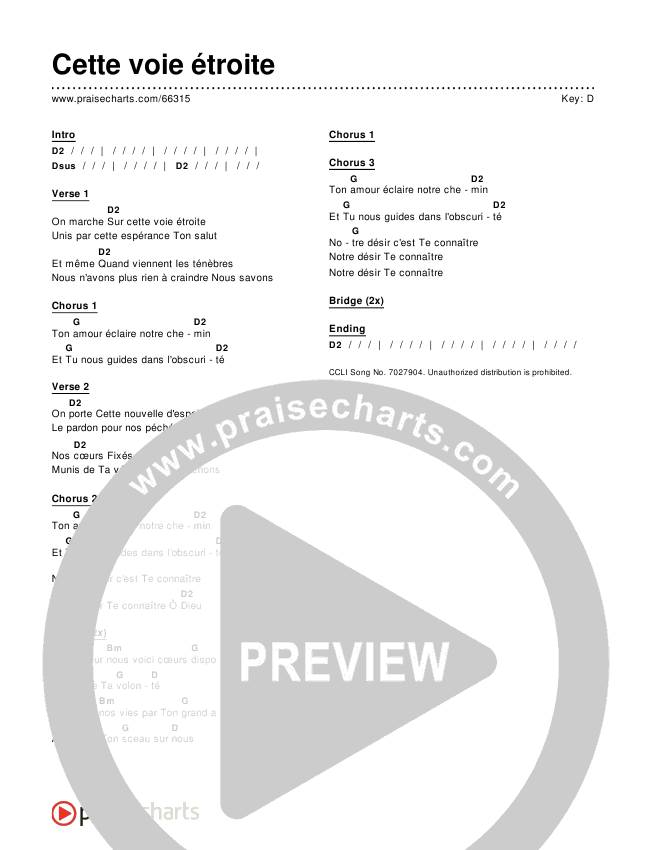 Cette voie étroite Chords & Lyrics ()