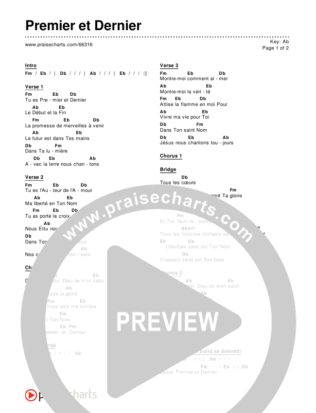 Premier et Dernier Chords & Lyrics ()