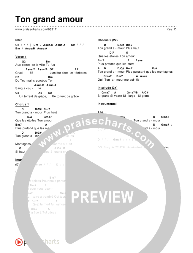 Ton grand amour (Your Love So High) Chords & Lyrics ()