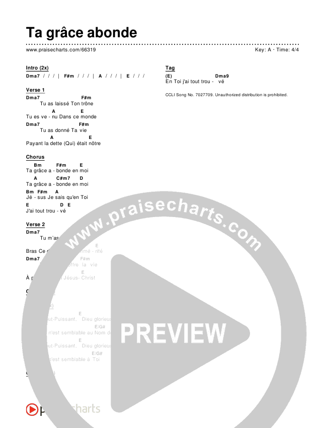 Ta grâce abonde Chords & Lyrics ()