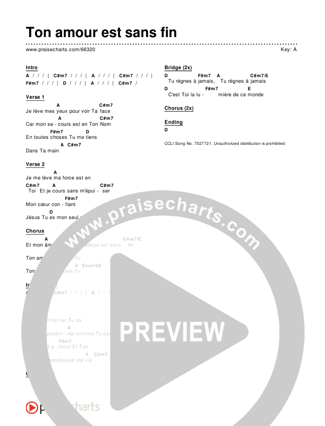 Ton amour est sans fin Chords & Lyrics ()