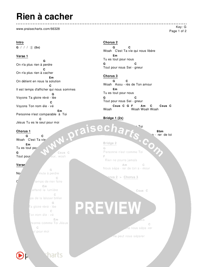 Rien à cacher Chords & Lyrics ()