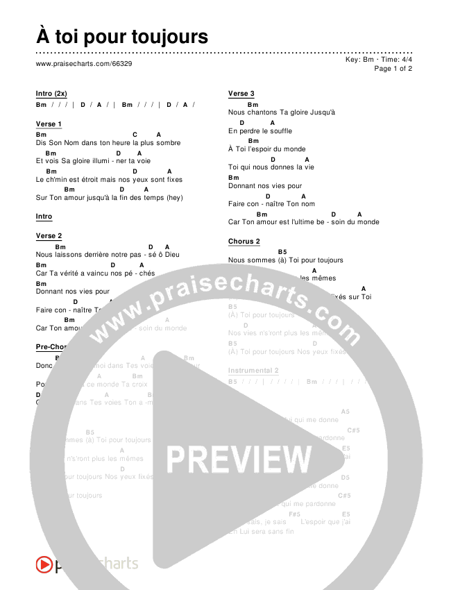 À toi pour toujours Chords & Lyrics ()