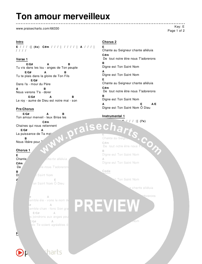 Ton amour merveilleux Chords & Lyrics ()