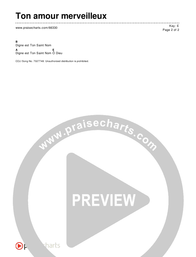 Ton amour merveilleux Chords & Lyrics ()