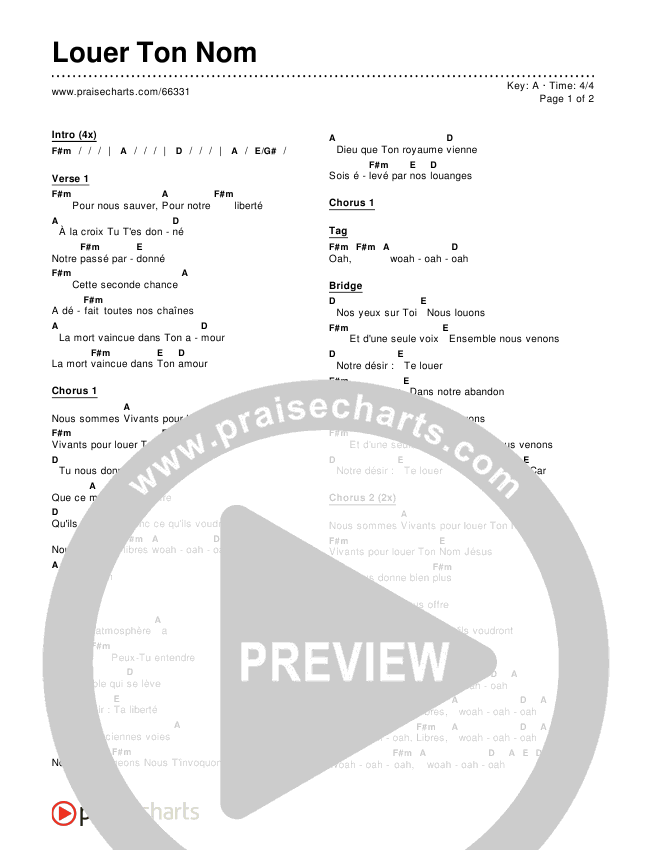 Louer Ton Nom Chords & Lyrics ()