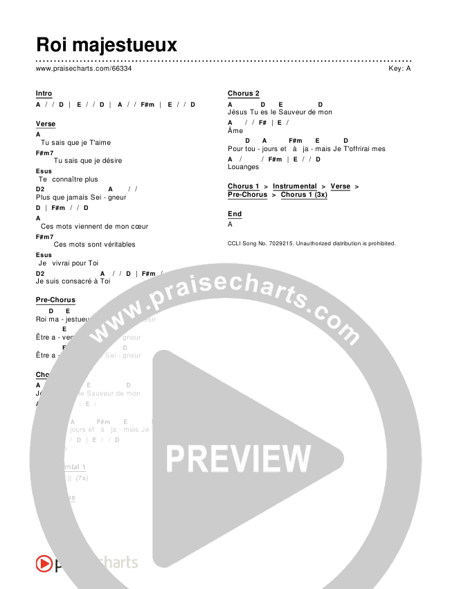 Roi majestueux Chords & Lyrics ()
