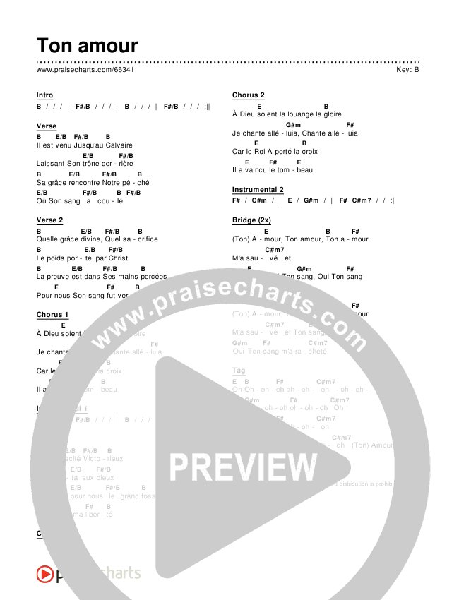 Ton amour Chords & Lyrics ()