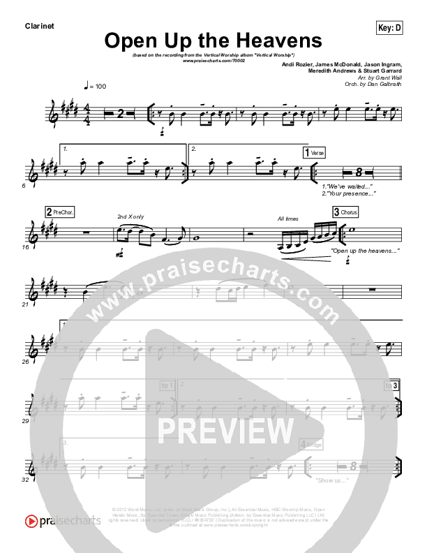 Open Up The Heavens Clarinet (Vertical Worship)
