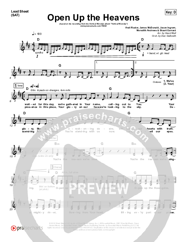 Open Up The Heavens Lead Sheet (SAT) (Vertical Worship)