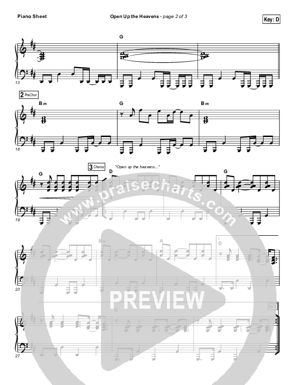Open Up The Heavens Piano Sheet (Vertical Worship)