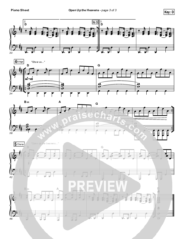 Open Up The Heavens Piano Sheet (Vertical Worship)