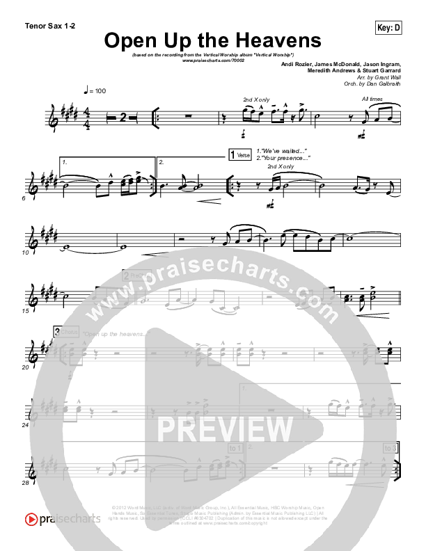 Open Up The Heavens Tenor Sax 1/2 (Vertical Worship)