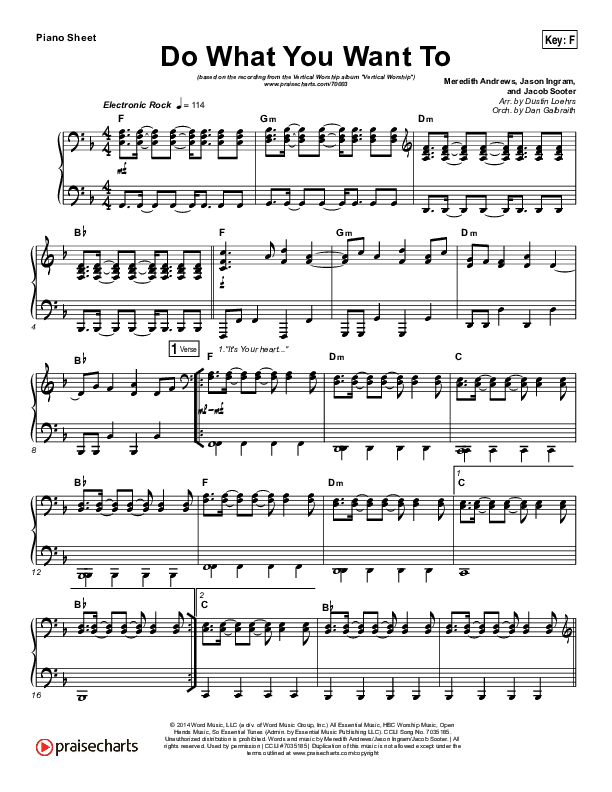 Do What You Want To Piano Sheet (Vertical Worship)