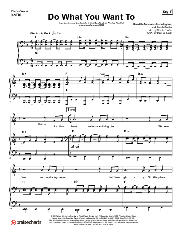 Do What You Want To Piano/Vocal (SATB) (Vertical Worship)