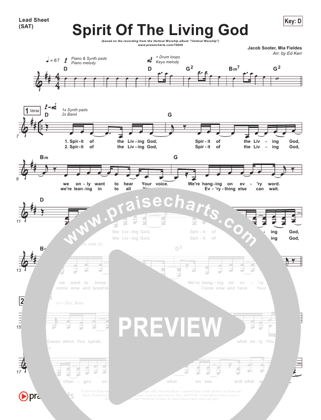 Spirit Of The Living God Sheet Music Pdf Vertical Worship Praisecharts