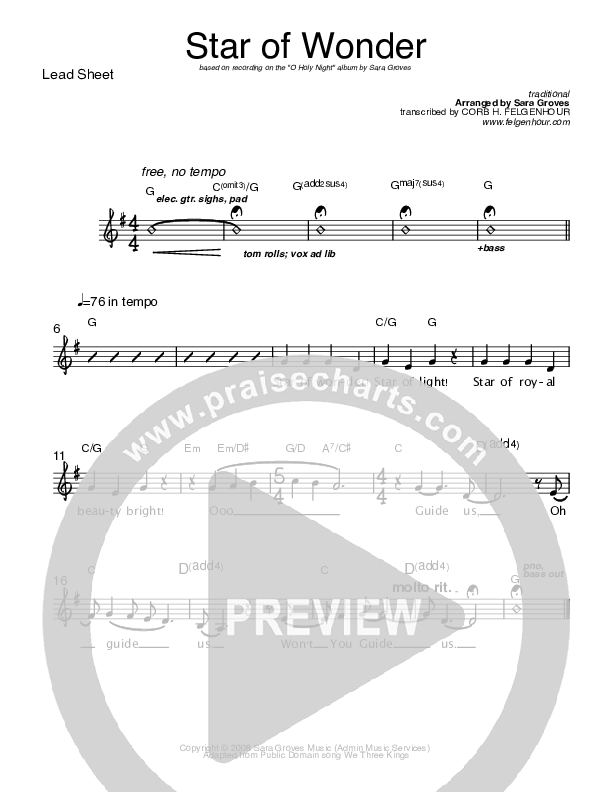 Star Of Wonder Lead Sheet (Sara Groves)