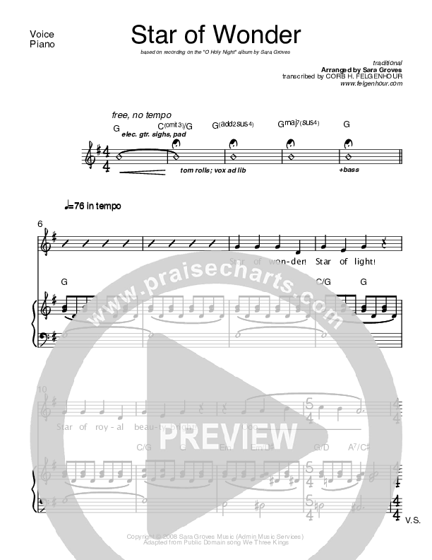 Star Of Wonder Piano/Vocal (Sara Groves)