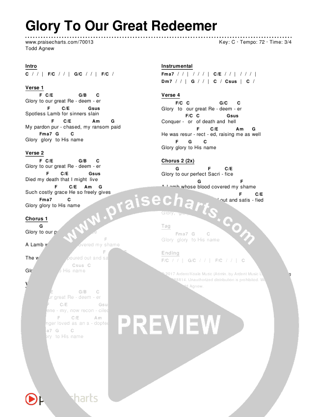 Glory To Our Great Redeemer Chords & Lyrics (Todd Agnew)
