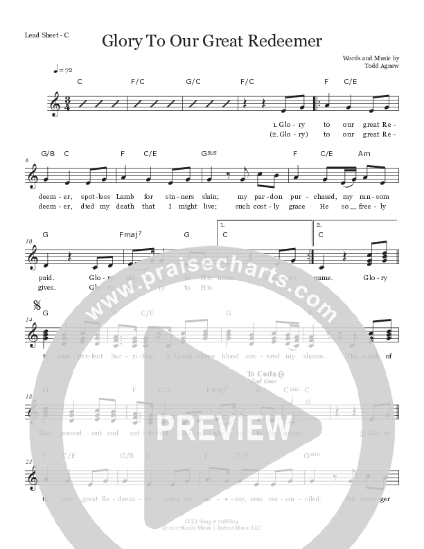 Glory To Our Great Redeemer Lead Sheet (Todd Agnew)