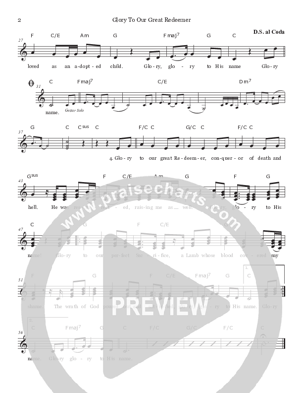 Glory To Our Great Redeemer Lead Sheet (SAT) (Todd Agnew)