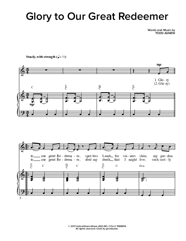 Glory To Our Great Redeemer Piano/Vocal & Lead (Todd Agnew)